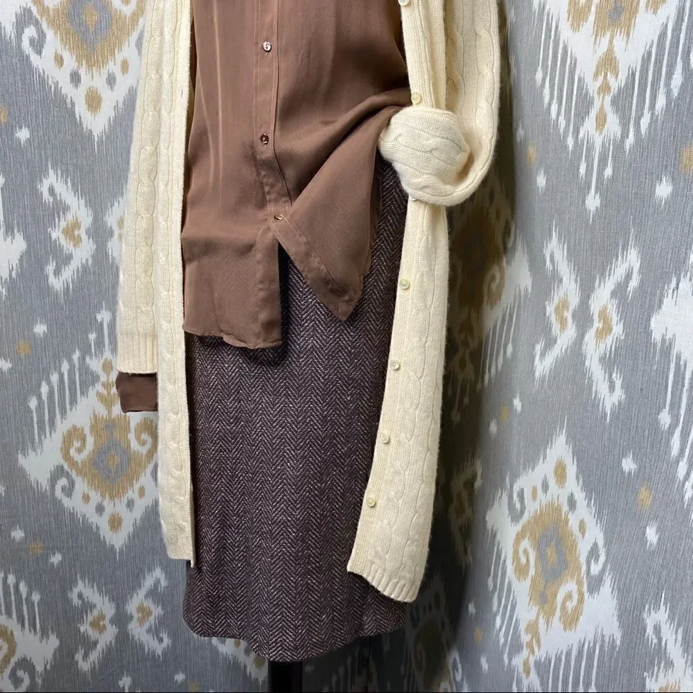 Ralph Lauren Vanilla Cable Knit Cashmere Long Line Cardigan Sweater Coat